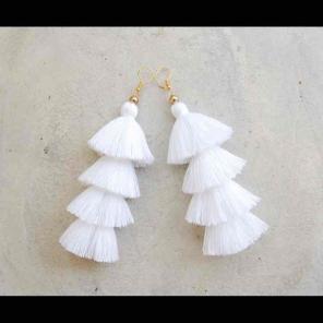 New four layer white tassel earrings