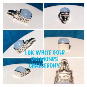 10K W GOLD DIAMONDS &CHALCEDONY PENDANT