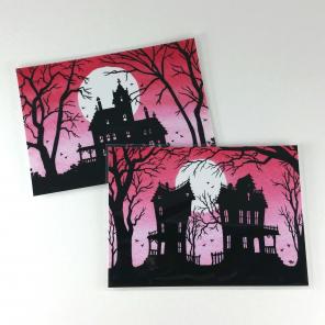2 ACEO ATC Prints Pink Sky Silhouettes