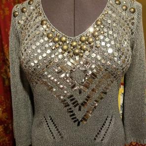 BCBG Embellished Beaded Sweater Sz M