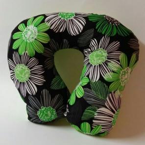 Green/White Flowers on Black Neck Pillow