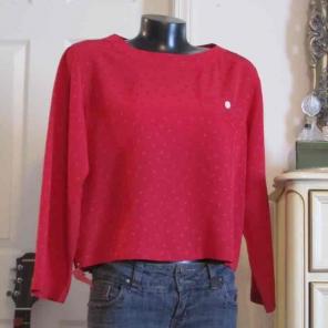 Red Silk Ladies Blouse Top Vintage