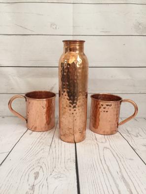 Copper Mugs and Hammered Water Bottle