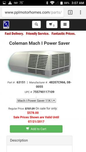 Coleman Mach RV heating and AC Unit