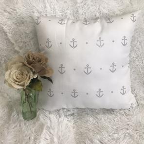Cute White/Grey Anchor Pillow, New