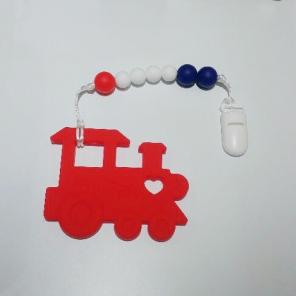 Teething train clip on toy