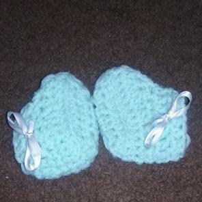 Handmade blue baby booties