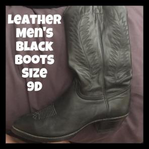 Men's Black leather Western Cowboy Boots