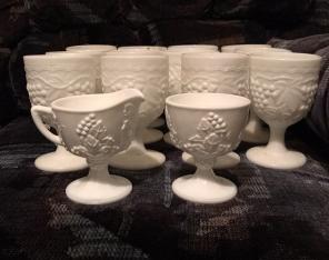 Milk Glass Goblets/Creamer And Sugar