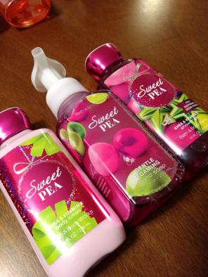 Sweat Pea lotion, soap and shower gel