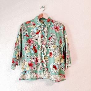 Vintage 1960s Flower Power Blouse Lace M
