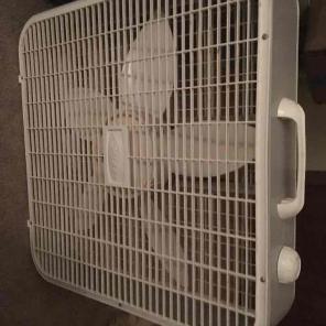 Large, square, white, GALAXY fan