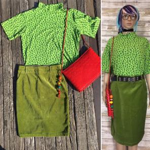 Vintage Lime Green Velvet Pencil Skirt