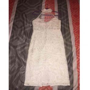 White beaded/lace midi halter dress