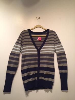 Button-Up Blue And Gray Striped Sweater