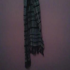 Gray, white, and turquoise scarf