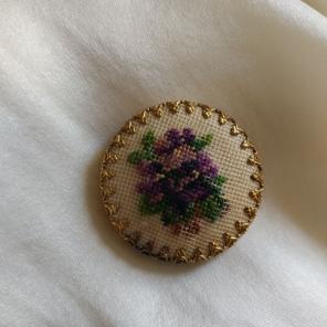 Vintage needlepoint embroidered brooch