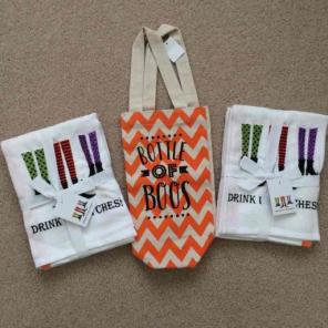 Halloween Wine Bag and Dish Towels Set
