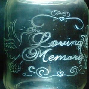quart size mason Etched memorial jar