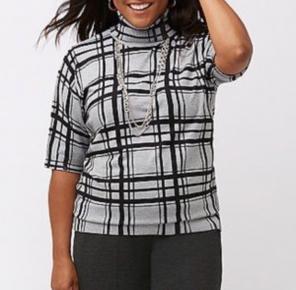 Plaid Turtleneck With Keyhole Back