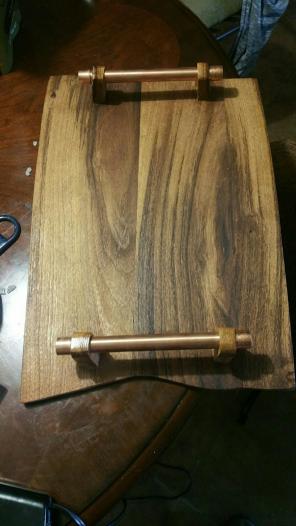 Mesquite and copper handle tray