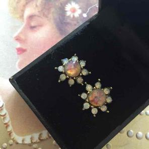 Vintage Fire Opal Stud Earrings