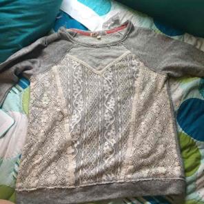 Grey lace front sweater