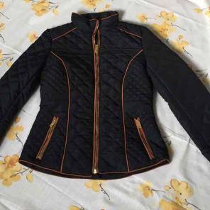 Black and cognac detail quilled jacket