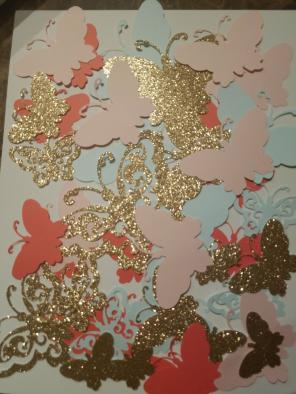 42 Gold, blue, pink, coral Butterflies