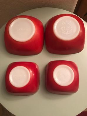 4 Vintage Pyrex Red Hostess 407 And 410