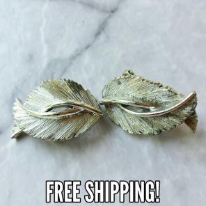 Vintage Lisner Silver Leaf Earrings