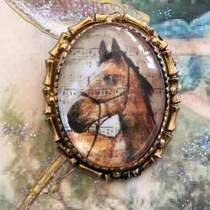 Vintage Horse Glass Cabochon Brooch