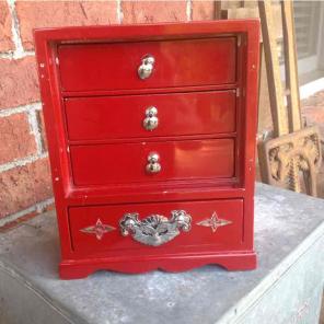 Vintage Red Oriental Jewelry Chest