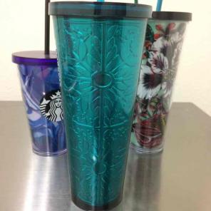 Shiny blue floral Starbucks cup