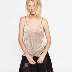 Zara Beige Velvet Camisole Top