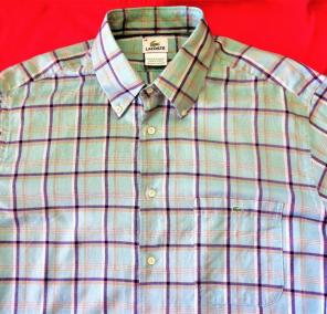 LACOSTE MENS CHECKERED DRESS SHIRT SZ 44