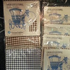 7 pc cross stitch fabric pieces