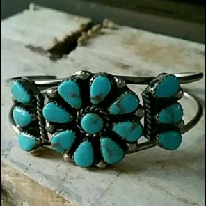 Silver Turquoise Cluster Cuff Bracelet