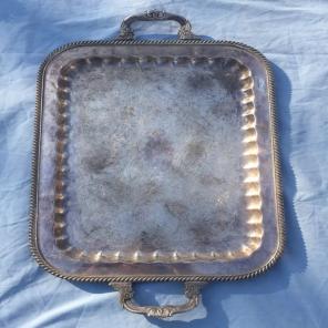Vintage Silver Etched Metal Tray