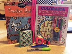 Adult coloring book with supplies