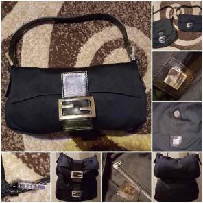 Black satin Fendi 2 set hobo & baguette