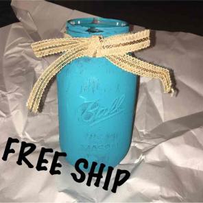 Blue painted mason jar