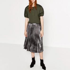 Metallic Midi Pleated Skirt - Silver