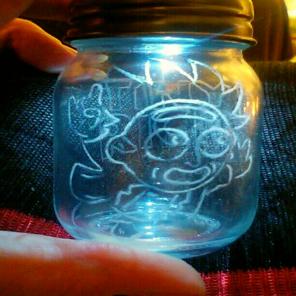 Tiny Rick favor size light-etched up jar