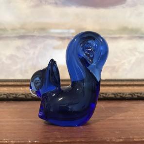 Vintage 1970's Blue Glass Squirrel
