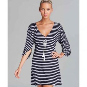 Striped v neck beach cover up