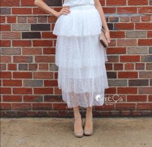 tiered white skirt