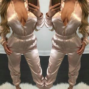 Women's shirring plunge waist jumpsuit