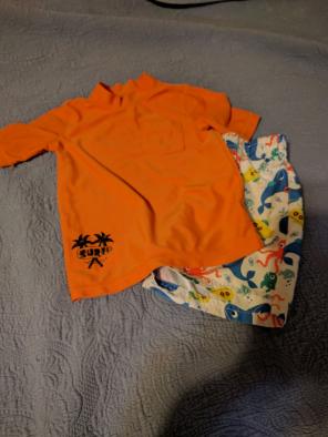 Swim trunks and rash guard 2T