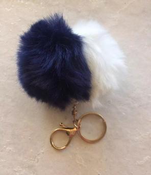 White Navy Large Poms Key Chain